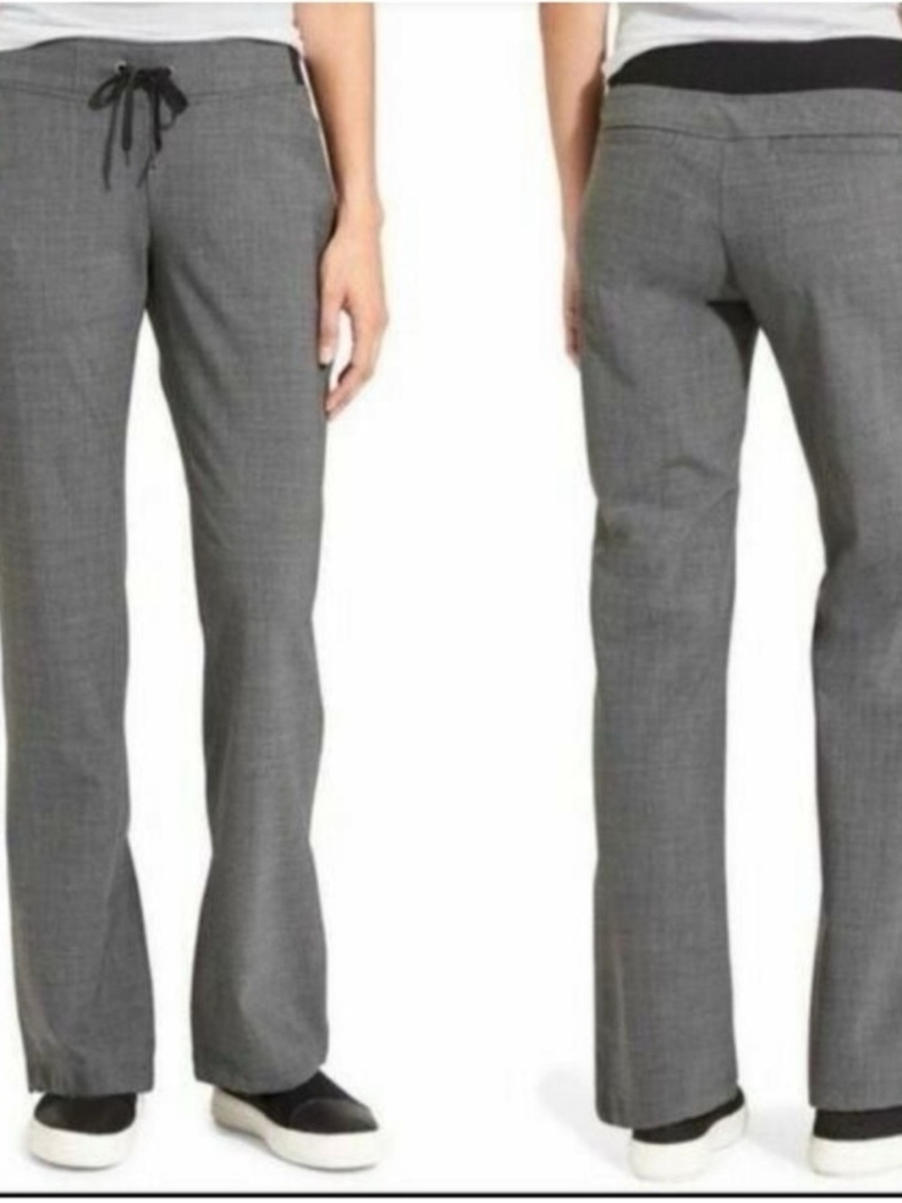 Athleta Midtown Wool Blend Wide Leg Trouser Pants Gray Drawstring Size 8